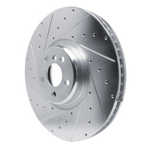 BMW X6 Brake Rotor (1) - Front Left - R1 Concepts - Drilled & Slotted - Silver - `17-`25